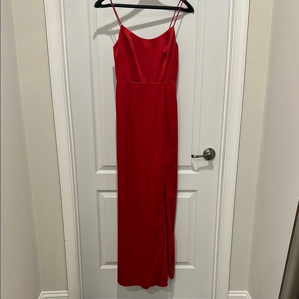 Aqua Red Satin Evening Gown